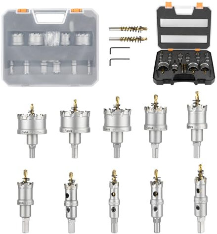 Sollar 14 PCS Hole Saw Set for Hard Metal with Titanium-Plated Pilot Drill bit for Metal Steel (Plastic Box 14pcs)