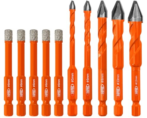 BGTEC Diamant Fliesenbohrer Set - 11 Stück (6/8/10/25/40/50/68/110MM+ 20mm Fingerbohrer + 35mm Fingerfräser) mit M14 Gewinde zum Bohren in Porzellan, Keramik, Fliesen, Granit, Marmor und Stein