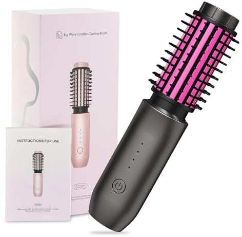 Jooayou Cordless Hot Brush, 2 in 1 Hair Curler and Straightener Brush, 7000mAh USB Rechargeable Hair Curling Iron Heated Styling Brush, Portable Travel Straightener Styler with Negative Ion, Gray