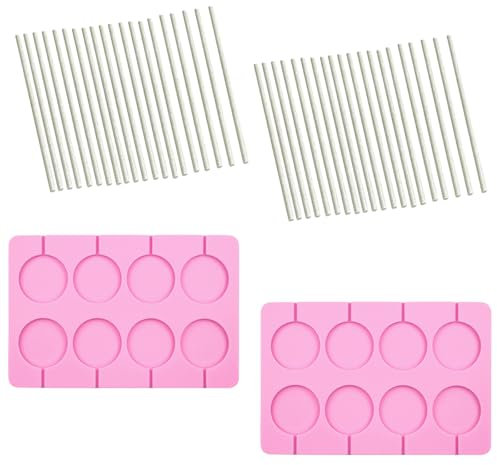 2Pcs Silicone Lollipop Mould with 50 Lollipop Sticks,Silicone Chocolate Lolly Maker,for Making Chocolate Lollipop Candy Ice Cube Party