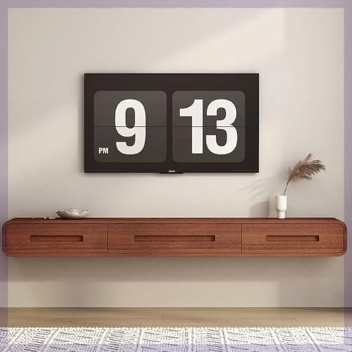Meuble de divertissement multimédia, meuble TV flottant avec rangement, console TV murale en bois, meuble TV suspendu étroit avec 2 tiroirs, meuble TV de salon moderne (noyer, 140 cm/55 pouc