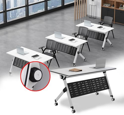 Moderner klappbarer Konferenztisch für Konferenzraum, platzsparendes Design und PC-Tisch-Funktionalität, 160 x 61 x 76,2 cm, Weiß