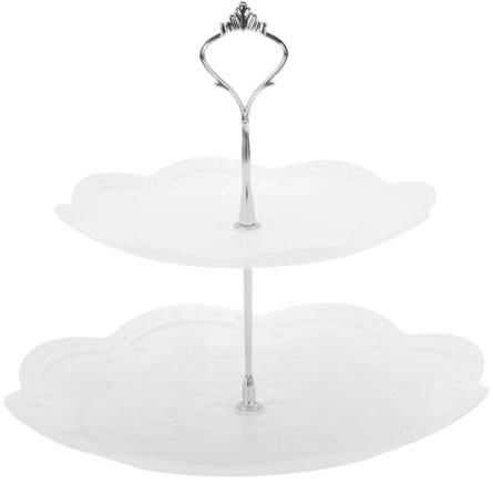 CAPASTEC Muffinsställ 2 nivåer silvervit 1 set | PP-material, för bröllop, fest, babyshower, höjd 22,5 cm, bricka 20,5 cm, 26 cm, enkel montering, justerbar, platsbesparande