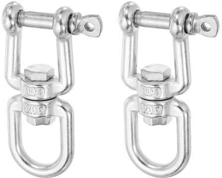 sourcing map Gancho giratorio doble M8 resistente, acero inoxidable 304 con extremo y cadena de mandíbula, anillo de grillete giratorio, carga de 380 kg para colgar, paquete de 2