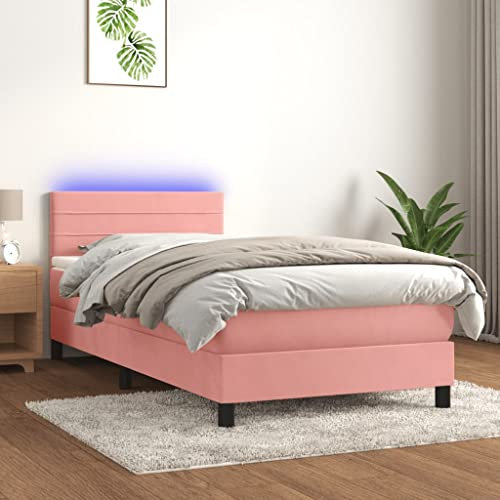 Iiaky Boxspringbett mit Matratze & LED Bett Mit Bettkasten Bett Boxspringbett Betten Boxspringbett Mit Matratze Rosa 90x200 cm Samt // 3134446
