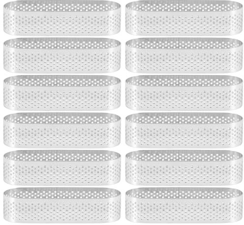 Diheohg 12 x Oval Tartlet Moulds French Dessert Mousse Fruit Ring Quiche Ring Cake Mould, Stainless Steel Mousse Ring