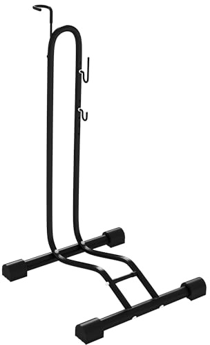 SPORTNOW Bike Rack, Vertical and Horizontal Bike Stand, Bicycle Storage Stand with Adjustable Hooks for 24-29 and 700c Bikes for Garage Indoor Outdoor Use, Black