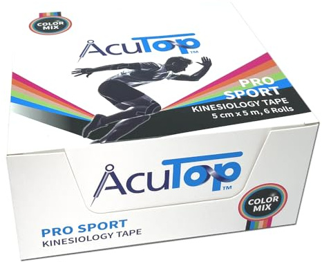 AcuTop Pro Sport Kinesiologie Tape, 6er Set, 5cm x 5m, Pink/Blau/Beige/Schwarz/Grün/Orange