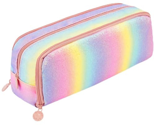 OFFCUP Astuccio Grande, Astuccio Scuola con 3 scomparti, Portapenne Cancelleria Astucci Matite Trucco Borsa per Scuola Ufficio Bambina Ragazzi Studenti (Arcobaleno)
