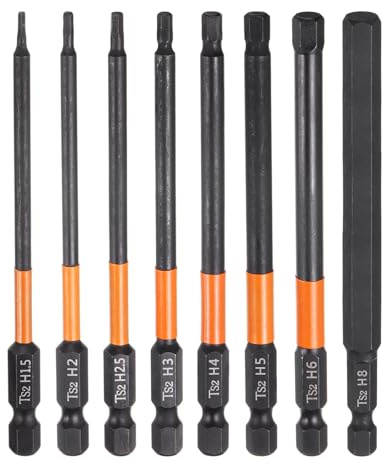 sourcing map 8pcs H1.5/2/2.5/3/4/5/6/8 Hex Head Drill Bit Wrench Kit Metric Flat Tip 1/4 Hex Shank 100mm (4) Long Magnetic Hexagonal Screw Driver Socket Industrial Screwdriver Power Bits