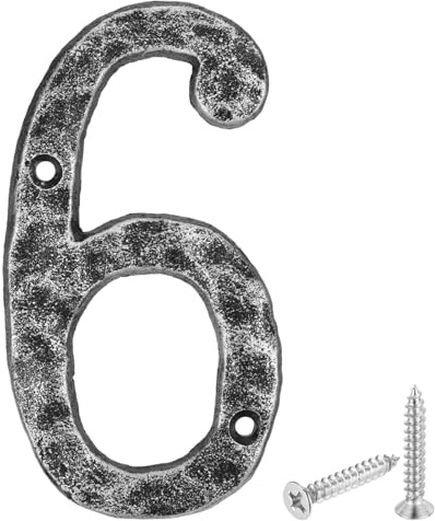 QUARKZMAN Numero Civico Esterno, 14 x 0.7cm In Ghisa A Stile Vintage 6 Per Casa Strada Ufficio Cassetta Postale, Nero E Argento