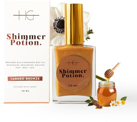 HG AESTHETICS Shimmer Potion Trockenes Honigöl | Feuchtigkeitsspendendes & Glänzendes Öl für Körper & Gesicht (Bronze-Ton) (Bronze-Ton, 50ML)