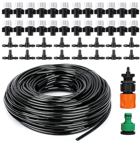 Set de 2 systèmes de brume d’irrigation de jardin – Chacun avec 10 m de tuyau et 10 buses réglables – Total de 20 buses pour la refroidissement et l’irrigation des plantes