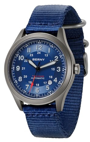 BERNY Montre en Titane pour Hommes Montres Automatiques Super Luminova 10ATM Étanche Homme Mécanique Analogique Montre-Bracelet Verre Saphir AR