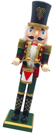 Navna Handcrafts - Figura de cascanueces de madera a cuadros, juguete de 38 cm, pandereta, soldado, rey, festival, Navidad, marionetas, decoración, figura de cascanueces