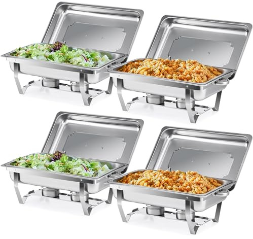 VONLUCE 4 Pezzi Chafing Dish Buffet Set da 9L, Scaldavivande per Buffet con 4 Teglie per Alimenti, Chafing Dish con Struttura Pieghevole in Acciaio Inox 410 per Feste, Buffet e Banchetti