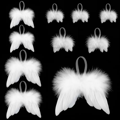 10 Pièces Decoration Noel Sapin Blanche Plume,Ange de Noel avec Plumes Blanches,Déco de Noël Angel Aile pour Fêtes,DIY (Style 1)