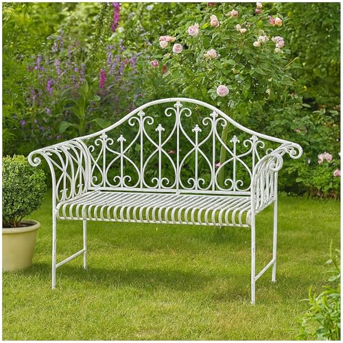 HTI living Metall Gartenbank Weiß romantisch nostalgisch Sitzbank Nostalgische Metallbank