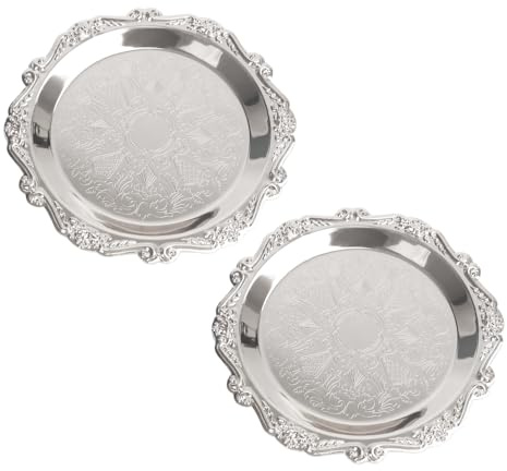 DONGKER Plateau Décoratif Vintage en Argent,Technique de Sculpture en Relief,Plat Décoratif de Luxe en Or pour Aromathérapie,Fruits,Collations,Boissons