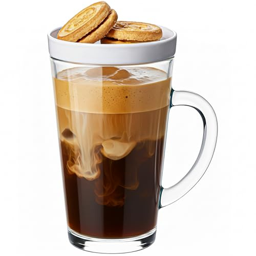 KONZEPT Teetasse Mit Deckel – 300 Ml Teeglas Mit Henkel, Hitzebeständig & Spülmaschinengeeignet, Aus Klarem Glas, Ideal Für Tee & Kaffee