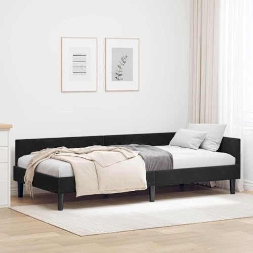 ACAGALA Letto giornaliero 90 x 200 cm, struttura letto con testiera e rete a doghe, letto ad angolo in tessuto senza materasso, letto singolo, letto per gli ospiti, divano letto per camera da letto
