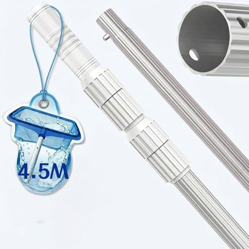 ROMIVO Barra Telescópica Piscina Aluminio 3 Piezas Regulable 1,4-4,5m, Poste Limpieza Estable & Robusto (1,2mm) para Red Skimmer, Recogehojas, Cepillo, Cabezal Succión