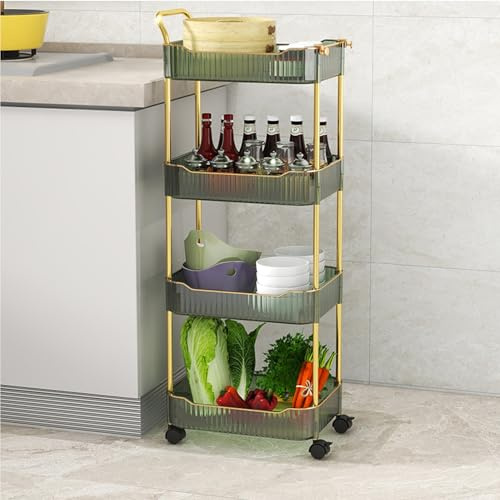 Carrello portaoggetti in acrilico a 4 ripiani con ruote bloccabili, ripiani mobili per cucina, bagno, studio, scaffale a rullo verde per una facile conservazione e trasporto