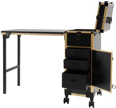 Kosmetikkoffer Trolley mit Zahlenschloss,50kg Tragkraft & 3 Lichtfarben Verstellbarer LED-Spiegel,Schminkkoffer mit Bluetooth-Lautsprecher,3 Schubladen & 4 Rollen,Make Up Koffer für Visagisten