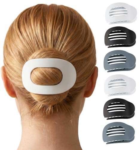 Mollette Capelli Donna Piatti – Set da 6 Mollettoni Grandi a Tenuta Forte per Ciocche Sottili o Spesse, Ideali per Chignon & Raccolti, Accessori Capelli con Finitura Opaca Neutra – Achromatic Set