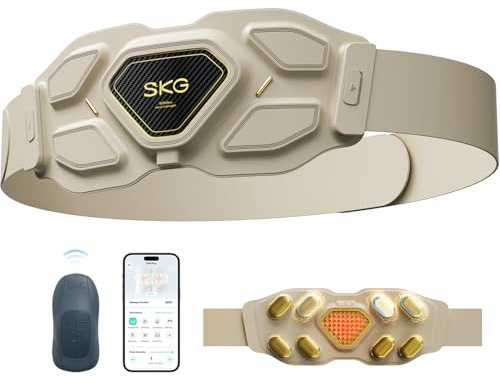 SKG Kabellos Massagegürtel Rückenmassagegerät mit Infrarot-Wärme, W9 Ultra | Puls- & Vibrationsmassage für unteren Rücken Tragbar Tiefengewebsmassage mit App Titan-Massagekopf Linderung Geschenk