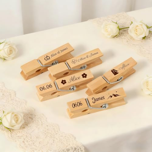 ART LUNIC 10–100 Stück Personalisierte Klammern Aus Naturholz, Wäscheklammern Mit Graviertem Namen, Hängende Fotoklammern, Hochzeitsdekorationen, DIY-Holzklammern