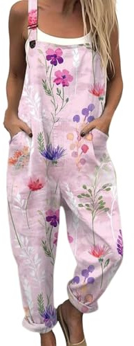 Générique Salopette Femme Ete Fluide Grande Taille Ample Combinaisons Sans Manches Bretelles Décontractée Chic et Elegant Boho Large éTé Imprimé Fleurs Jumpsuit Casual Vetement Salopettes De Plage