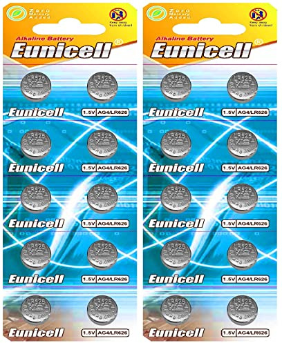 EUNICELL AG4 LR626 LR66 1,5V Alkaline 18 mAh, 20 Knopfzellen für Uhren