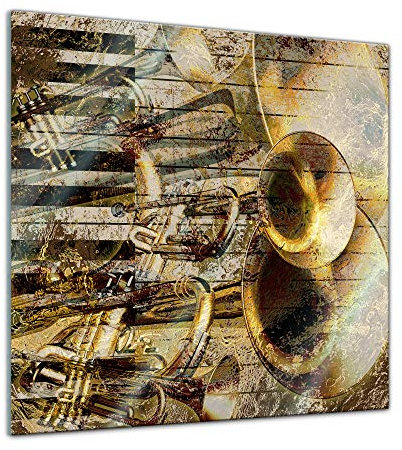Glasbild - Trompete und Piano abstrakt - 30x30 - Deko Glas - Wandbild aus Glas - Bild auf Glas - moderne Glasbilder - Glasfoto - Echtglas - kein Acryl - Handmade