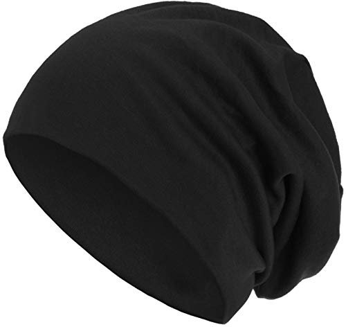 style3 Warme Herbst Winter Slouch Beanie XXL aus atmungsaktivem, feinem und leichten Jersey Unisex Mütze Wintermütze One Size, Farbe:Schwarz