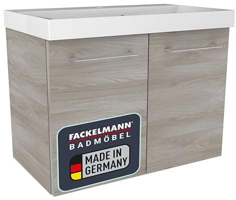 Fackelmann Lima Ensemble Meubles Salle de Bains 2 Parties/lavabo en marbre coulé/Meuble sous-Vasque avec 2 Portes/Soft-Close/Marron Clair/Largeur : 60 cm