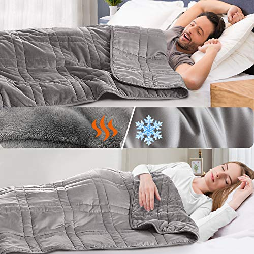 OMYSTYLE Warming & Cooling Weighted Blanket for Adult (25lb, 60 X 80 Inches) - Reversible Tencel/Short Plush Twin Size Weighted Blanket, Bonus Carry Bag Included