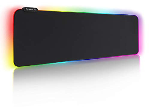 REAWUL RGB Gaming Mouse Mat Large 7 LED Colours 14 Lighting Modes Gaming Mouse Mat Non-Slip Rubber Base and Waterproof Surface for Keyboard and Mouse 800 x 300 x 4 mm (Schwarz)