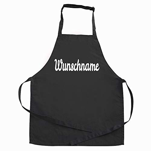 Elefantasie Personalisierte Kinderschürze mit Name, Kochschürze für Backen, Kochen, Malen, Geschenkidee für Kinder 7-10 Jahre schwarz