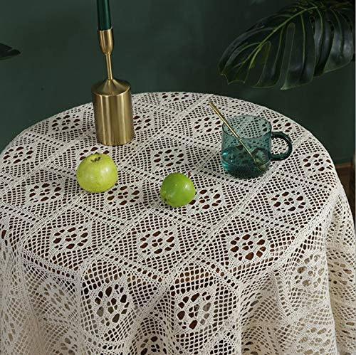 FaFaVila Baumwoll-Leinen-Tischdecke, handgefertigt, gehäkelt, Diamant-Tischdecke, dekorative Spitze, quadratisch, 100 x 100 cm, Stil 05
