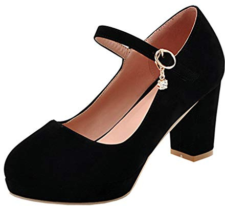 LOVOUO Mary Jane - Scarpe da donna con tacco a blocco, quadrato, con piattaforma alta, con fibbia, 9 cm, Nero , 41 EU