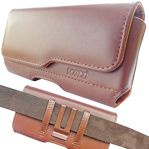scozzi Handy Gürteltasche Echt Leder Quer Gürtel Tasche Handytasche Clip Halterung Universal z.B. kompatibel mit Samsung S25 S24 S23 A56 A55 A36 A26 für iPhone 17 16 15 14 13 FE Plus Ultra Lite Pro