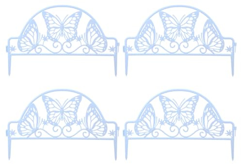 Happyyami 4pcs Plastic Garden Edging Border Hollow Butterfly Garden Fence Picket Small Landscape Panels Stake Flowerbeds Plant Borders for Patio Pool Outdoor