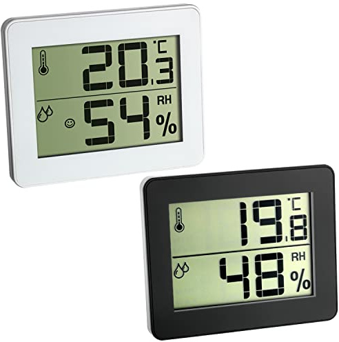 Digitales Thermometer-Hygrometer Ultra-Flat Raumklimakontrolle TFA 30.5027 (2er Set Weiss+schwarz)
