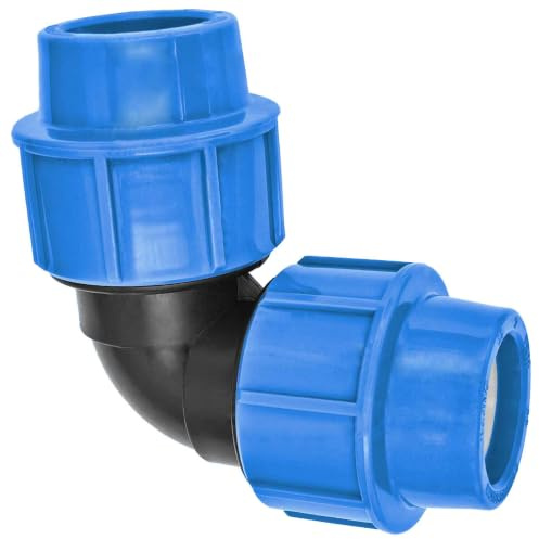 MegaHaustechnik Winkel 90 Grad, 25 x 25mm, PP-Fitting Klemmverbinder | Trinkwasser geeignet, Druck 16 Bar, für PE-Rohr-Außendurchmesser 25mm, Bogen, blau