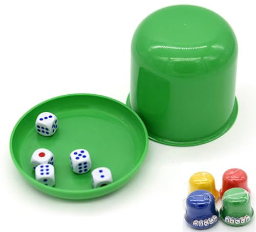 NUOBESTY Würfelbecher mit Deckel Und Tablett-Set Würfelbecher aus Kunststoff Würfelbox Spielstütze mit 5 Würfeln für Würfelspiele Familienpartys