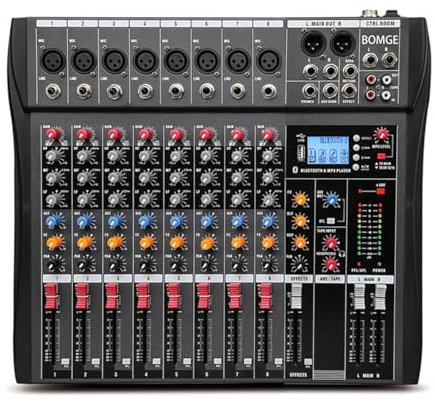 BOMGE CTX - Console mixer audio a 8 canali con USB Bluetooth, ingresso di registrazione PC, jack per microfoni XLR, potenza 48 V, ingresso RCA per professionisti e principianti