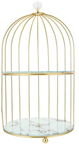 Gadpiparty Schminkständer Vogelkäfigförmiges Regal Kosmetikaufbewahrungsständer Kommodenorganizer Aufbewahrungsregal Aus Eisen Zweistöckig Für Parfümtablett Dessert-cupcake-ständer Retro-desi