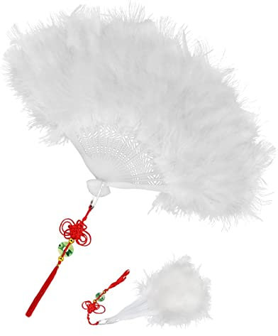 CHAMEEN Feather Hand Fan, 1920s Feather Fan, Foldable Feather Fan, Flapper Hand Fan for Party Dance Fan, Tea Party, Prom, Costume Halloween, Wedding, Costume Vintage, Dance, White