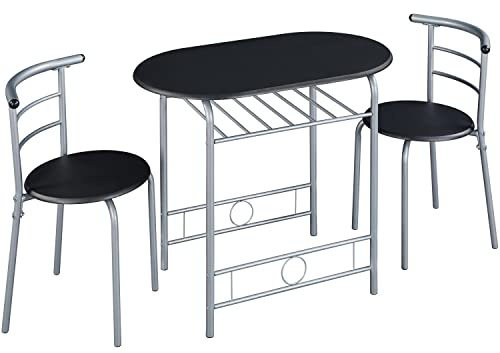 Yaheetech Conjunto de Mesa y 2 Sillas de Comedor Cocina 90X53 cm Negro | Juego de Muebles para 2 Personas, Mesa Madera, Estante Almacenamiento, Ideal para Espacio Limitado,2 Sillas y 1 Mesa